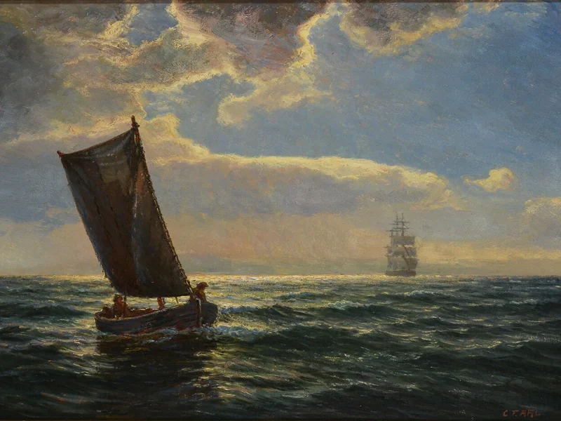 1864-C. F. Ahl - Seascape with ships at sea.